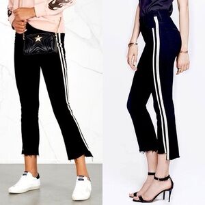 Mother Insider Crop Step Fray Guilty Racer Stripe Skinny Ankle Jeans Black 25